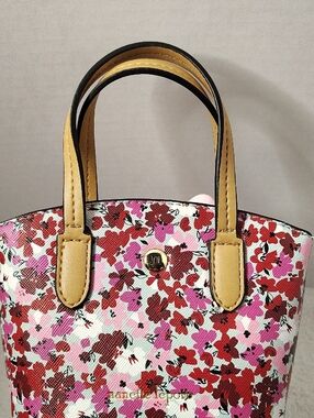 Nanette Lepore Small Floral Print Tote Bag with Tan Handles Removable Strap